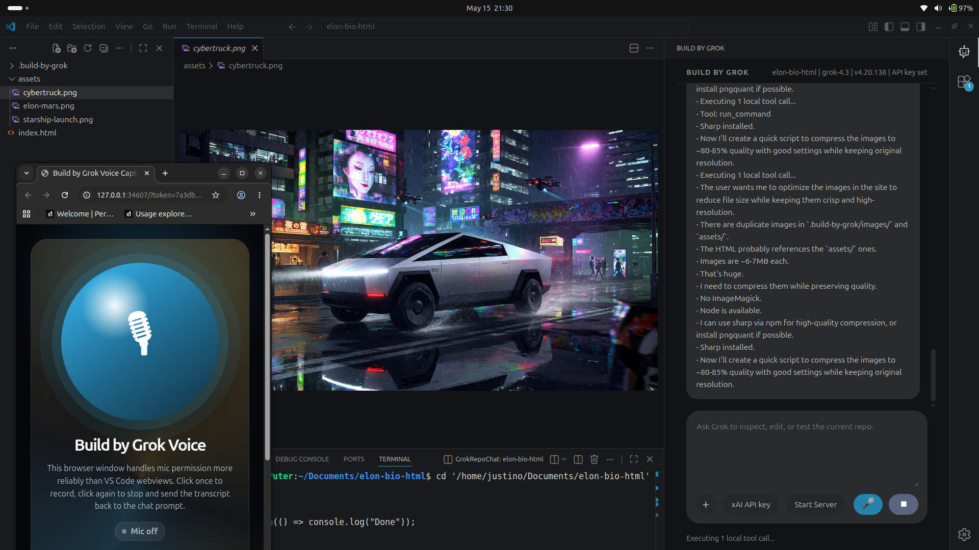 Build by Grok VS Code extension running beside a local project preview